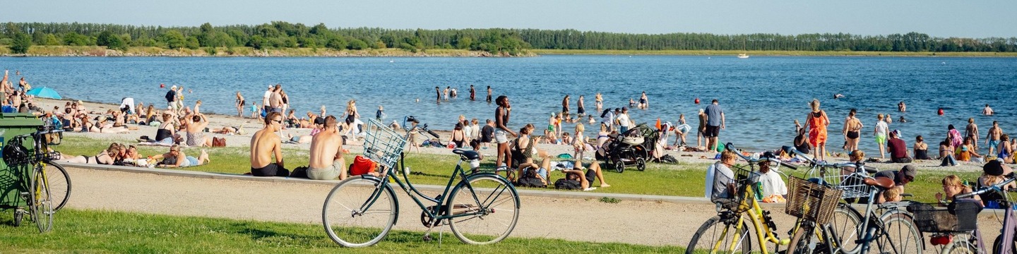 Mennesker på en strand på en solskinsdag